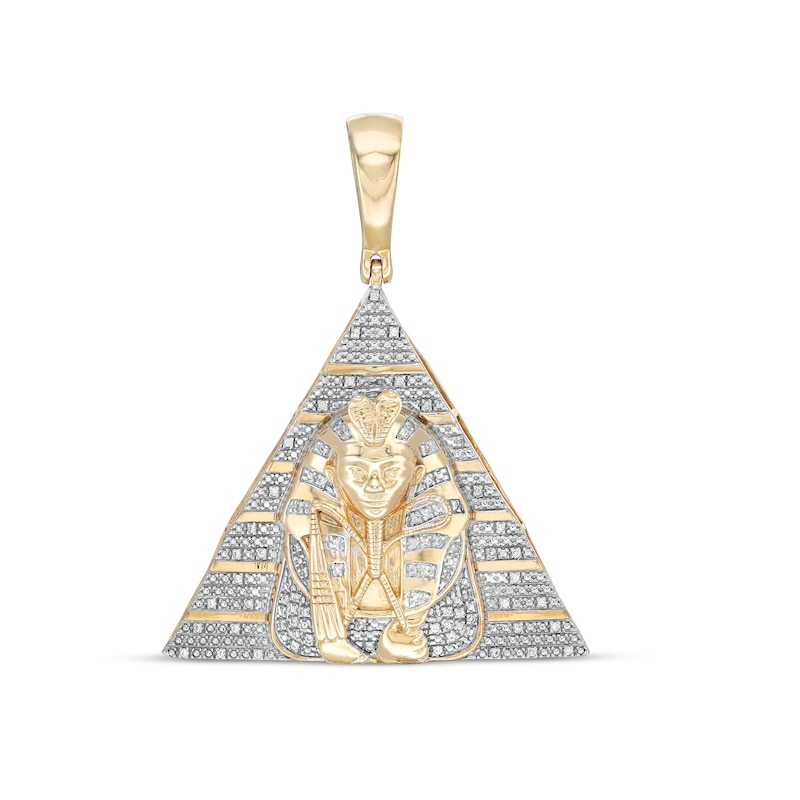 14K Gold Plated 1/10 CT. T.W. Diamond Pharaoh in Pyramid Necklace Charm
