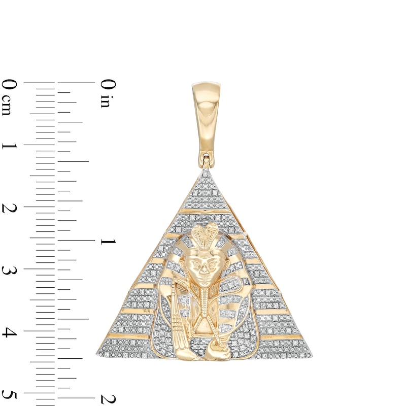 14K Gold Plated 1/10 CT. T.W. Diamond Pharaoh in Pyramid Necklace Charm