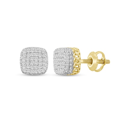 1/6 CT. T.W. Composite Cushion-Shaped Diamond Cuban Outer Edge Stud Earrings in 10K Gold