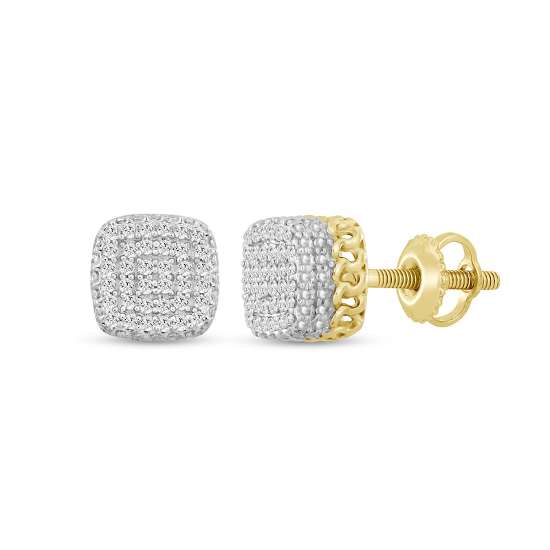 1/6 CT. T.W. Composite Cushion-Shaped Diamond Cuban Outer Edge Stud Earrings in 10K Gold