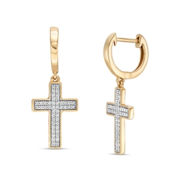 1/6 CT. T.W. Diamond Cross Drop Earrings in 10K Gold