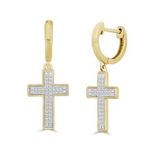 1/6 CT. T.W. Diamond Cross Drop Earrings in 10K Gold
