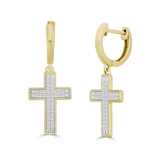 1/6 CT. T.W. Diamond Cross Drop Earrings in 10K Gold