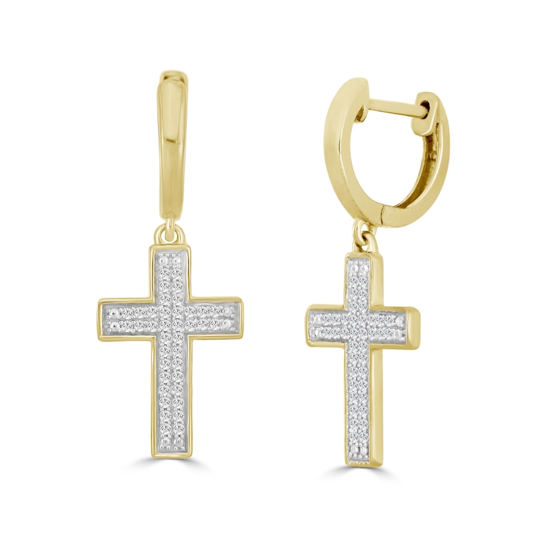 Main Image 1 of 1/6 CT. T.W. Diamond Cross Drop Earrings in 10K Gold