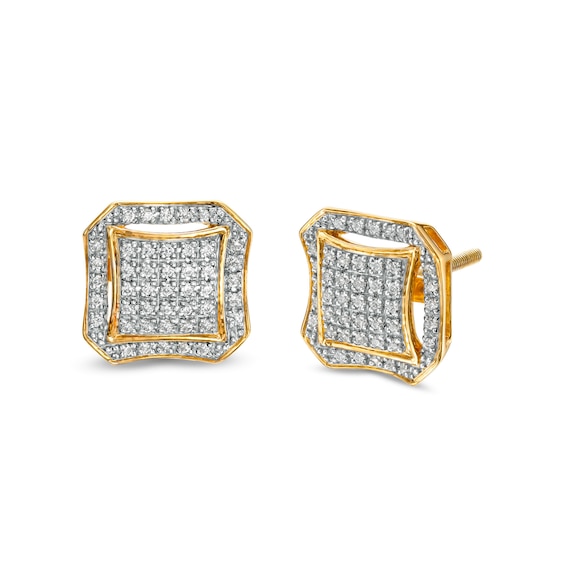 1/3 CT. T.W. Square Composite Diamond Octagonal Concave Frame Stud Earrings in 10K Gold