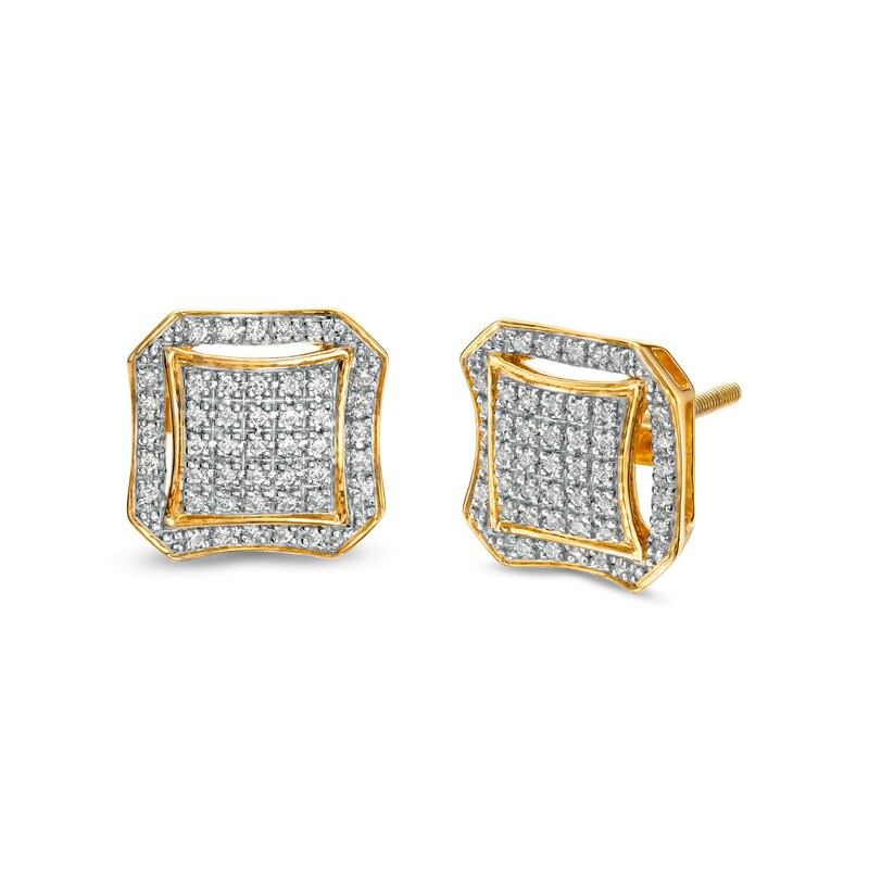 1/3 CT. T.W. Square Composite Diamond Octagonal Concave Frame Stud Earrings in 10K Gold