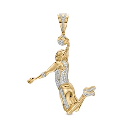 3/8 CT. T.W. Diamond Slam Dunk Basketball Necklace Charm in 14K Gold Over Silver