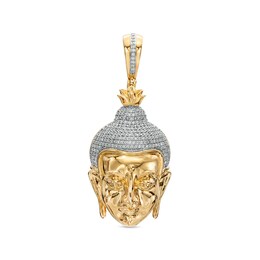 1/2 CT. T.W. Diamond Buddha Head Necklace Charm in 14K Gold Over Silver