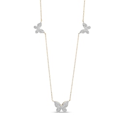 10K Solid Gold 1/3 CT. T.W. Diamond Triple Butterfly Station Necklace - 18" + 2"