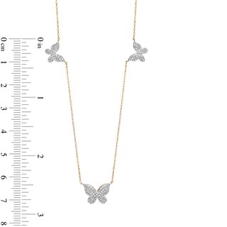 10K Solid Gold 1/3 CT. T.W. Diamond Triple Butterfly Station Necklace - 18" + 2"