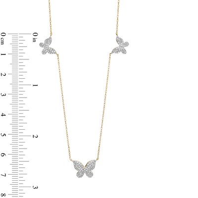 10K Solid Gold 1/3 CT. T.W. Diamond Triple Butterfly Station Necklace - 18" + 2"