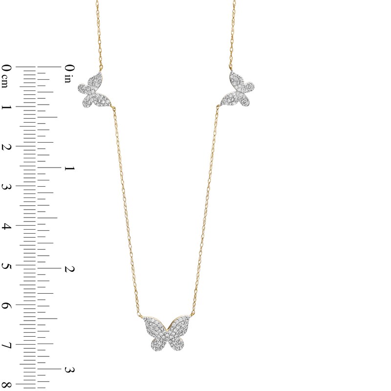 Main Image 2 of 10K Solid Gold 1/3 CT. T.W. Diamond Triple Butterfly Station Necklace - 18" + 2"