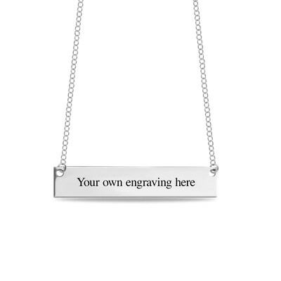 Engravable Print and Handwriting Bar Necklace in Sterling Silver (1 Image and Line)