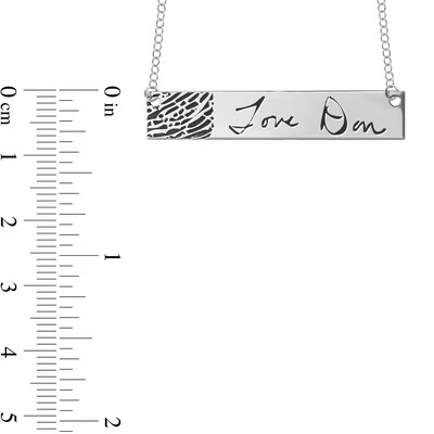Engravable Print and Handwriting Bar Necklace in Sterling Silver (1 Image and Line)