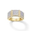Thumbnail Image 1 of 1 CT. T.W. Baguette and Round Diamond Multi-Row Divided Stepped Edge Band in 10K Gold