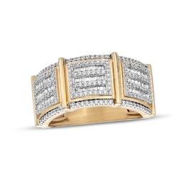 1 CT. T.W. Baguette and Round Diamond Multi-Row Divided Stepped Edge Band in 10K Gold