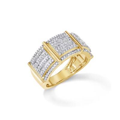 1 CT. T.W. Baguette and Round Diamond Multi-Row Divided Stepped Edge Band in 10K Gold