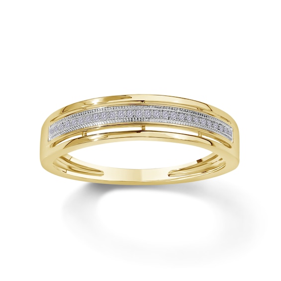 1/20 CT. T.W. Diamond Milgrain Stepped Edge Wedding Band in 10K Gold