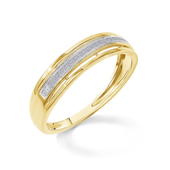 1/20 CT. T.W. Diamond Milgrain Stepped Edge Wedding Band in 10K Gold