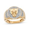 1/5 CT. T.W. Diamond Multi-Finish Panther Head Signet Ring in 14K Gold Over Silver