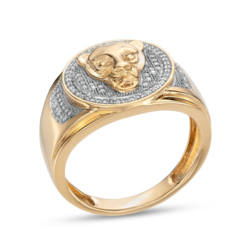 1/5 CT. T.W. Diamond Multi-Finish Panther Head Signet Ring in 14K Gold Over Silver