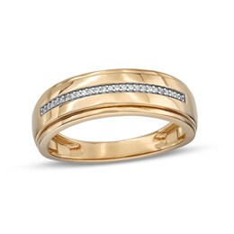 1/20 CT. T.W. Diamond Stepped Edge Wedding Band in 10K Gold