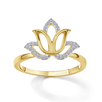 1/15 CT. T.W. Diamond Lotus Flower Outline Ring in 10K Gold