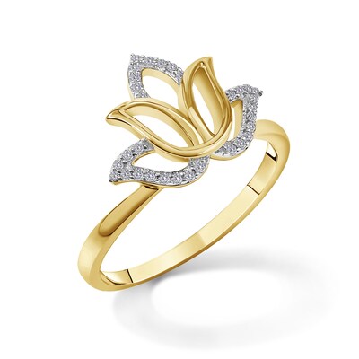 1/15 CT. T.W. Diamond Lotus Flower Outline Ring in 10K Gold