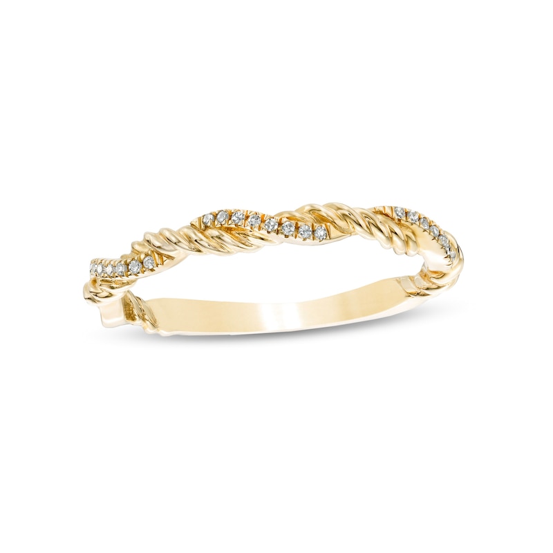 Main Image 1 of 1/20 CT. T.W. Diamond and Rope-Textured Twist Shank Ring in 10K Gold