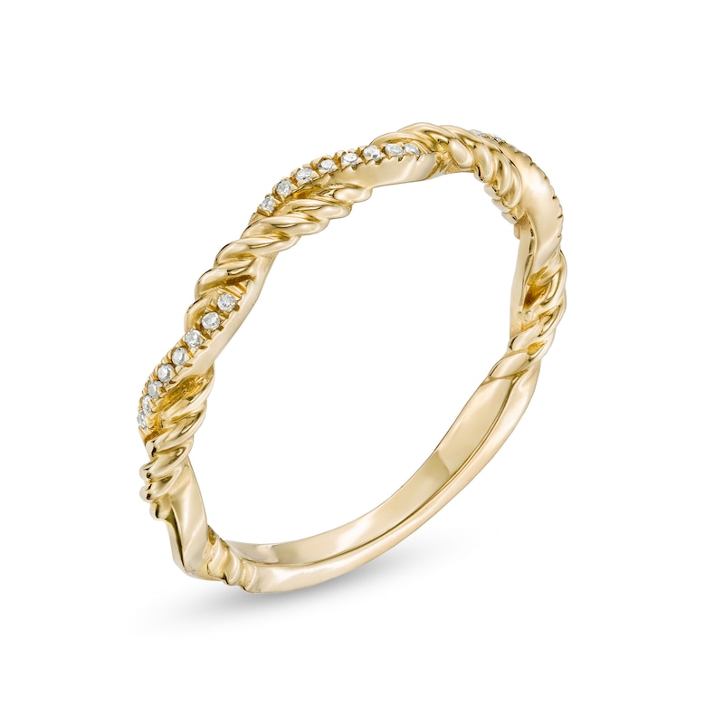 1/20 CT. T.W. Diamond and Rope-Textured Twist Shank Ring in 10K Gold