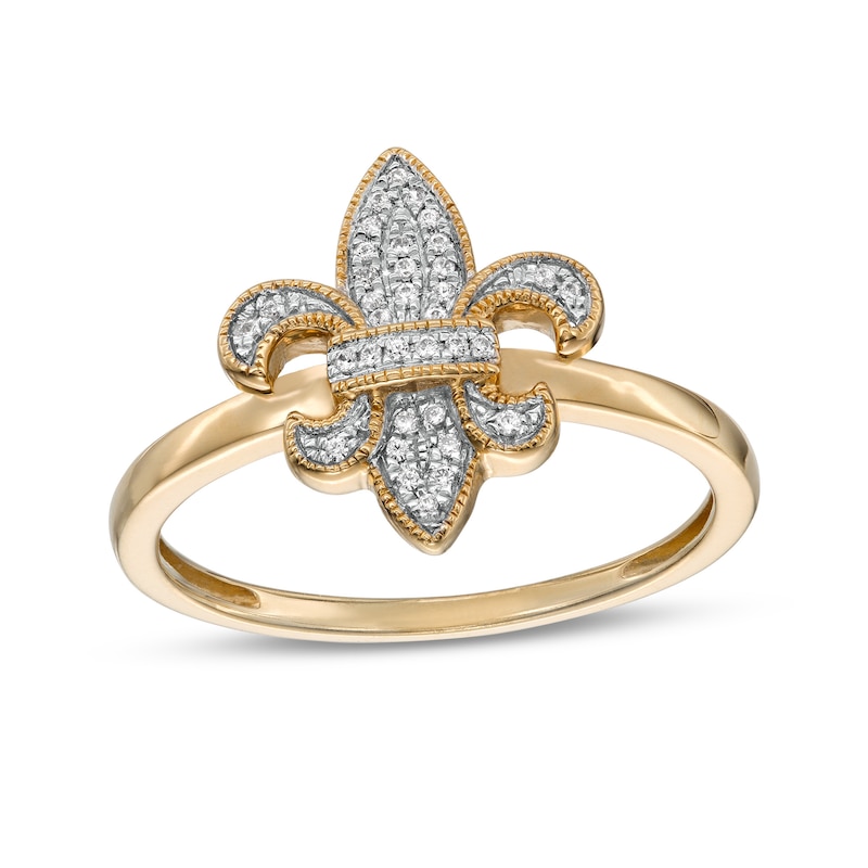 1/10 CT. T.W. Diamond Vintage-Style Fleur-de-Lis Ring in 10K Gold