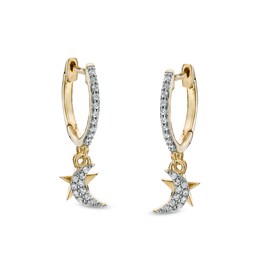 1/10 CT. T.W. Diamond Stacked Crescent Moon and Star Dangle Drop Earrings in 10K Gold