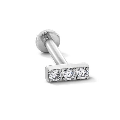 Solid Titanium CZ Three Stone Bar Stud - 16G 5/16"