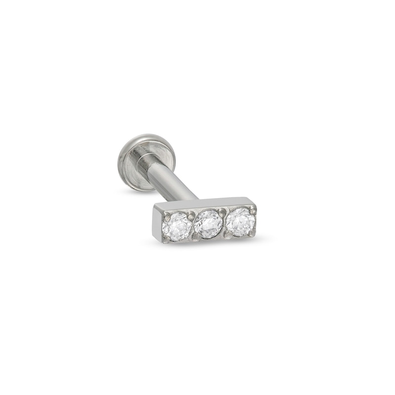 Solid Titanium CZ Three Stone Bar Stud - 16G 5/16"