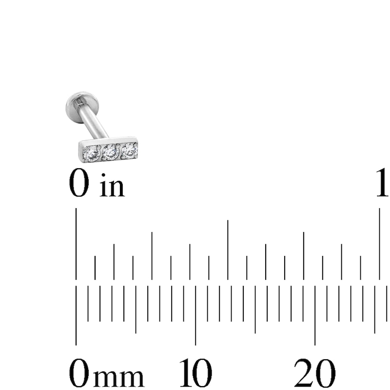 Main Image 3 of Titanium CZ Three Stone Bar Stud - 16G 5/16"