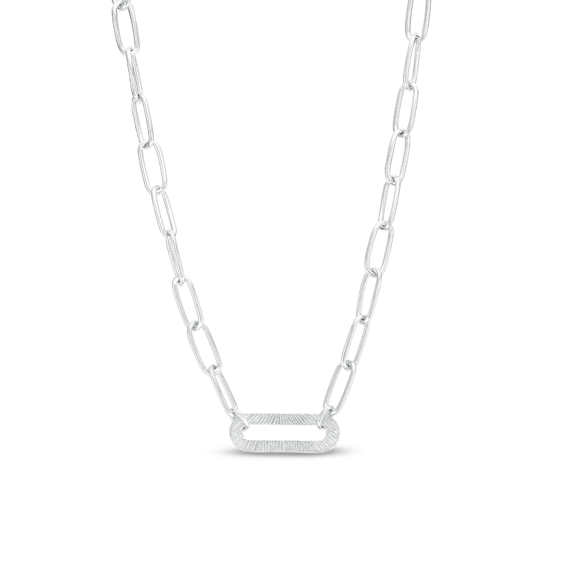 3mm Oval Link Paperclip Chain Necklace in Solid Sterling Silver - 15" + 2"