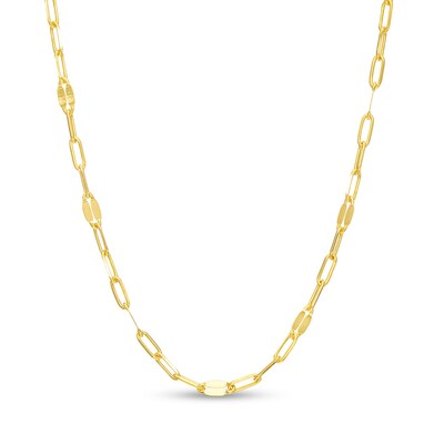 10K Solid Gold Mirror Flat-Link and Paper Clip Link Chain Made in Italy - 18"