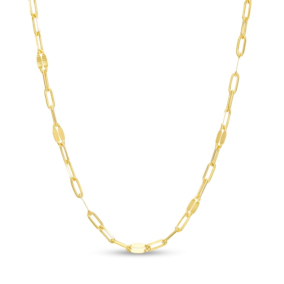 10K Solid Gold Mirror Flat-Link and Paper Clip Link Chain Made in Italy - 18"
