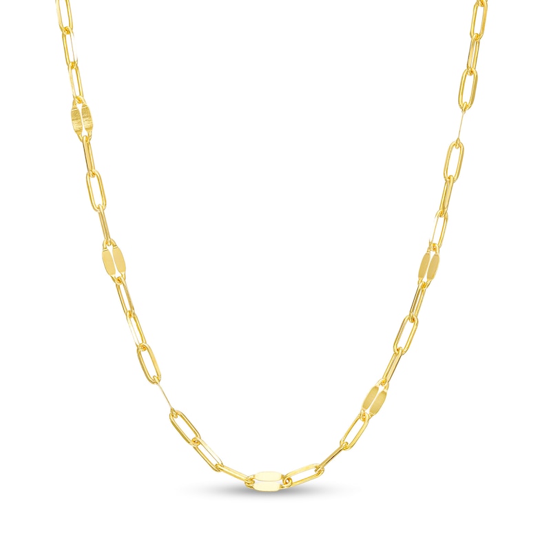 Made in Italy 040 Gauge Solid Mirror Flat-Link and Paper Clip Link Chain Necklace in 10K Gold - 18"