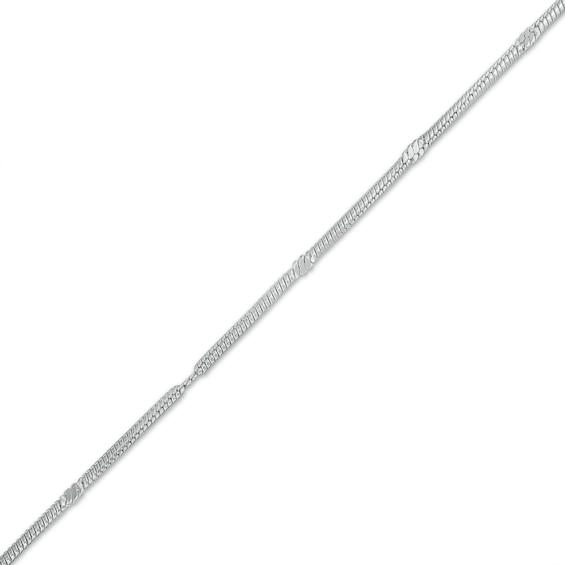 Sterling Silver Twist Station Snake Chain Anklet Made in Italy - 9" + 1"