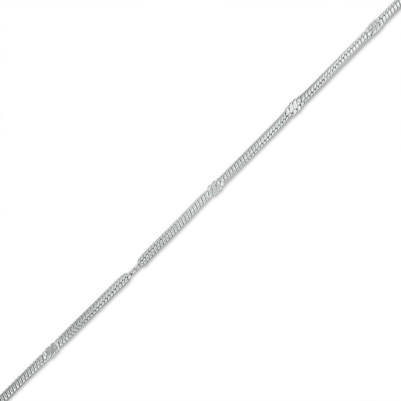 Sterling Silver Twist Station Snake Chain Anklet Made in Italy - 9" + 1"