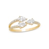 Thumbnail Image 0 of Sideways Pear-Shaped Cubic Zirconia Three Stone Split Shank Wrap Ring in 10K Gold - Size 7