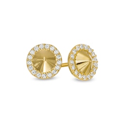 Cubic Zirconia Frame Spiked Stud Earrings in 10K Gold