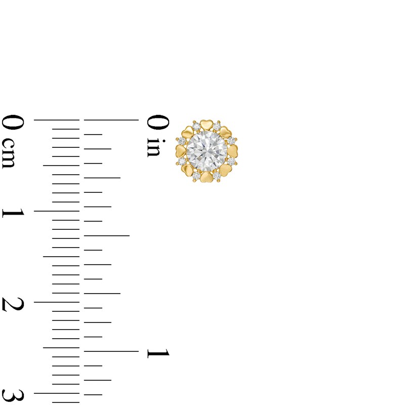 Main Image 2 of 4.5mm Cubic Zirconia Alternating Frame with Hearts Stud Earrings in 10K Gold