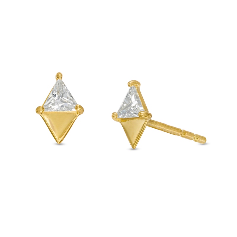 Main Image 1 of 3mm Trillion-Cut Cubic Zirconia Mirrored Geometric Stud Earrings in 10K Gold