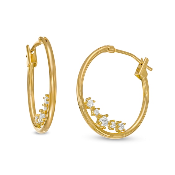 10K Gold CZ Graduated Five Stone Hoops