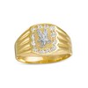 Thumbnail Image 0 of Cubic Zirconia Scallop Frame Eagle Ribbed Shank Two-Tone Ring in 10K Gold - Size 10