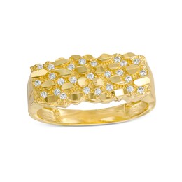 Cubic Zirconia Rectangle-Top Nugget Ring in 10K Gold - Size 10