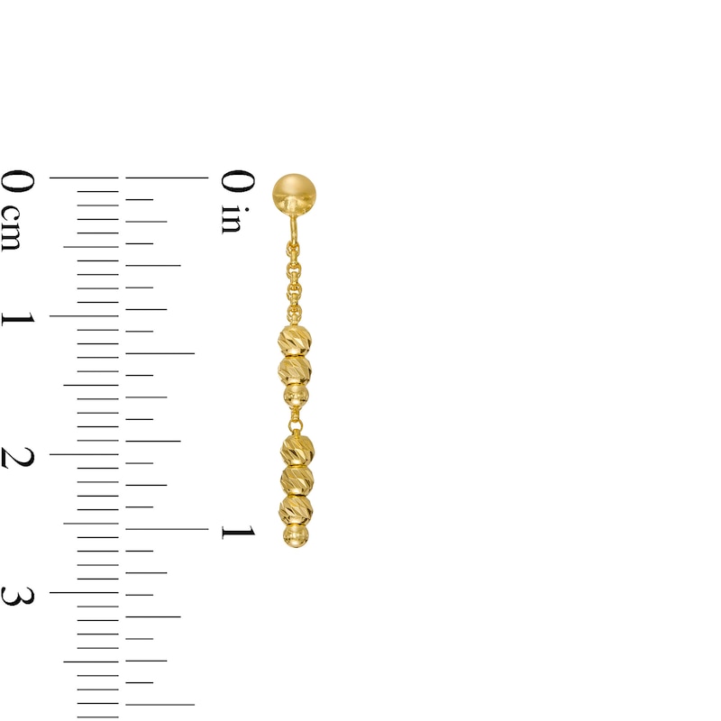 Diamond-Cut Stacked Bead Asymmetrical Double Chain Hollow Drop Earrings in 10K Solid Gold