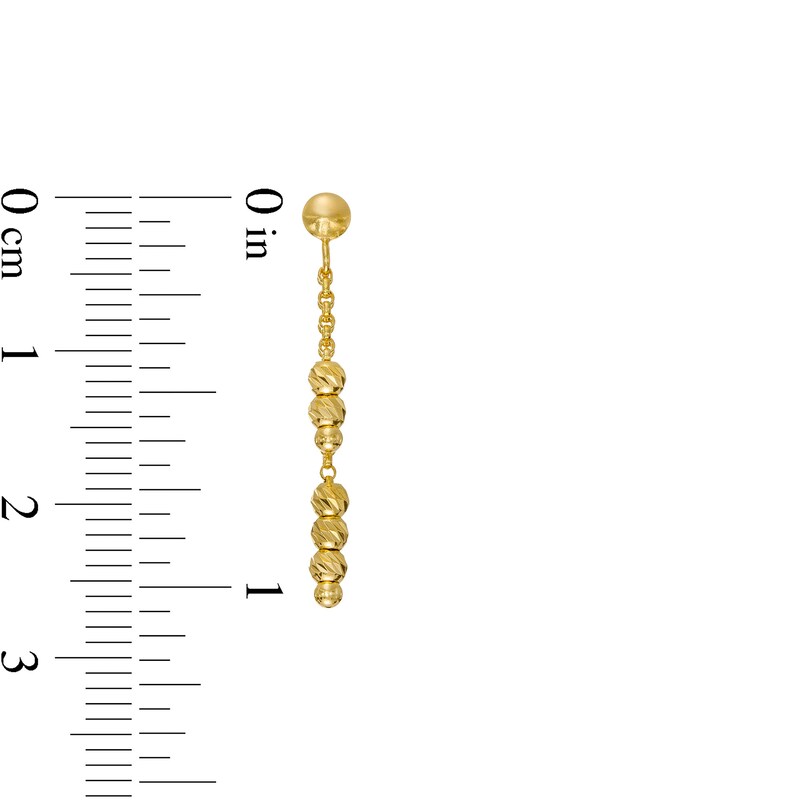 Diamond-Cut Stacked Bead Asymmetrical Double Chain Hollow Drop Earrings in 10K Solid Gold